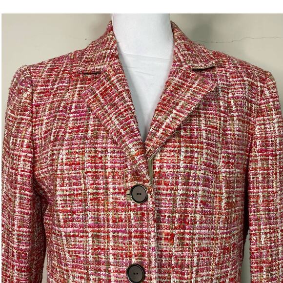 Carlisle Multicolor Pink Khaki Tweed Wool Silk Blend Blazer Jacket Size 6 - Picture 3 of 9